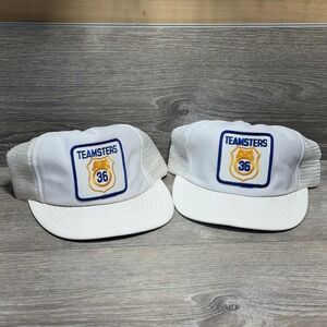 Lot of 2 Teamsters 36 Hat Cap Snap Back White Mesh Trucker Patch VTG USA 80s